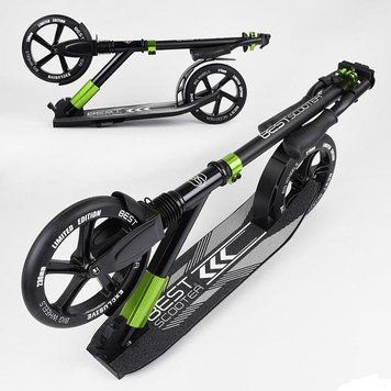 Самокат Best Scooter переднее колесо &ndash; 230мм, заднее колеса &ndash; 215мм, черно-зеленый 1358062472 фото